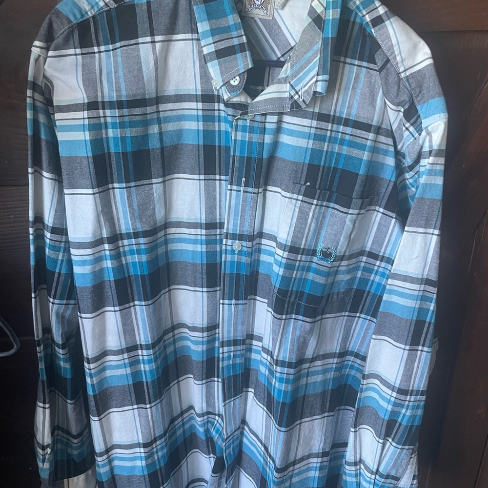 Cinch Men's Blue and Black Plaid Button Down Shirt